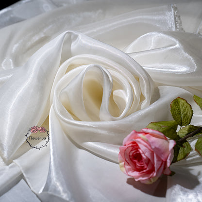 Flowerva Crystal Shining Organza Pearl-White Satin Fabric