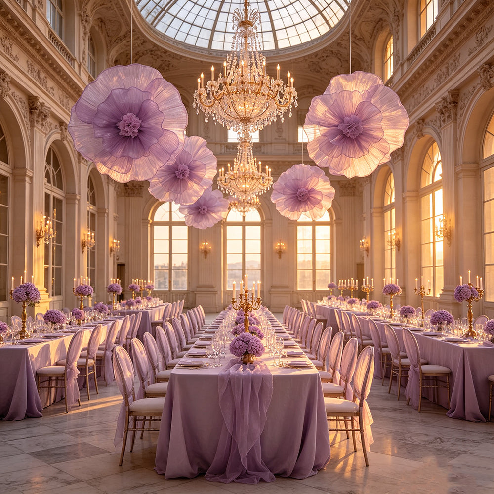Flowerva Pearl Purple Giant Tulle Flower Centerpiece Wedding Decor