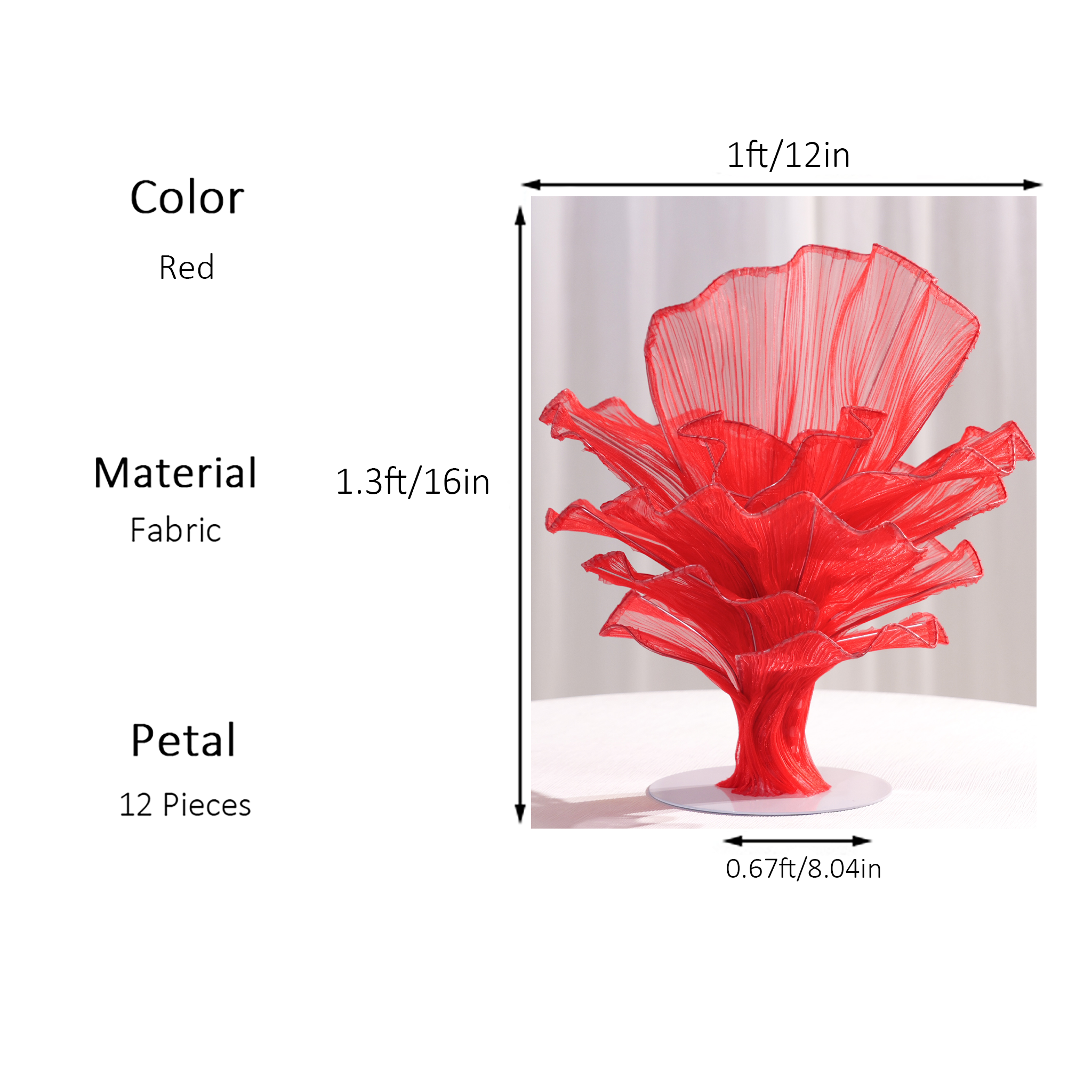 Fabric table centerpiece size guide for wedding and event tables