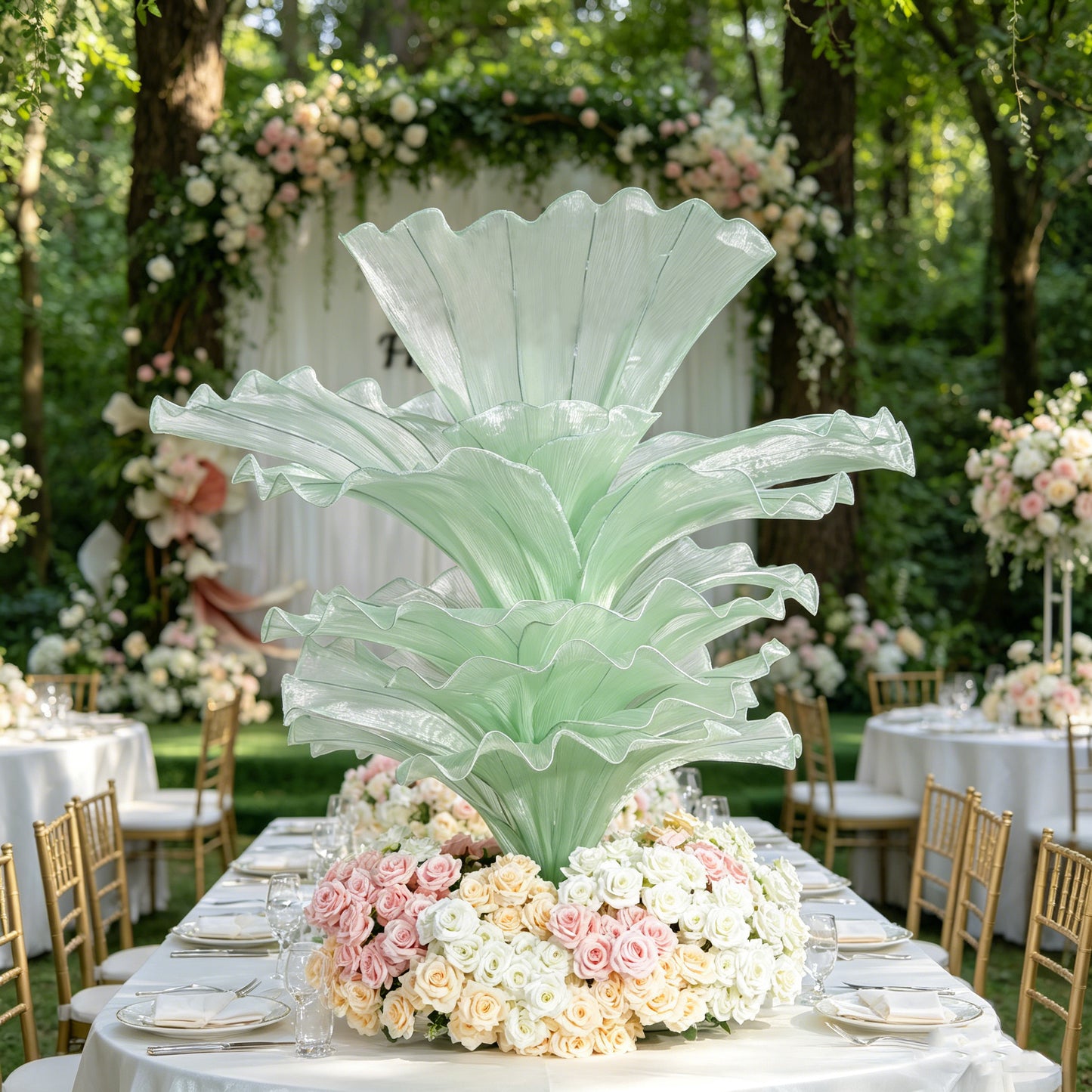 Flowerva Light Green Table Flower Wedding Decoration (With Base)