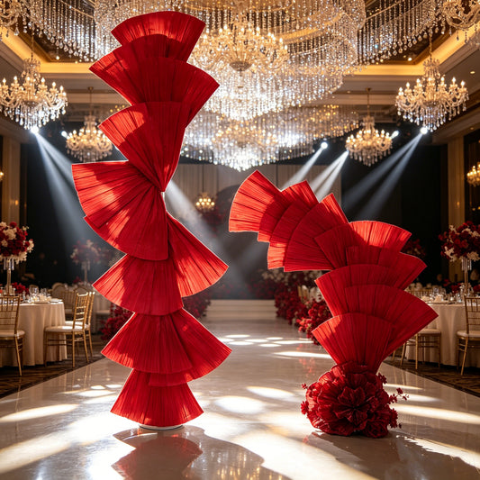 Flowerva Wine Red Double-Sided Fan-Shaped Wedding Decor