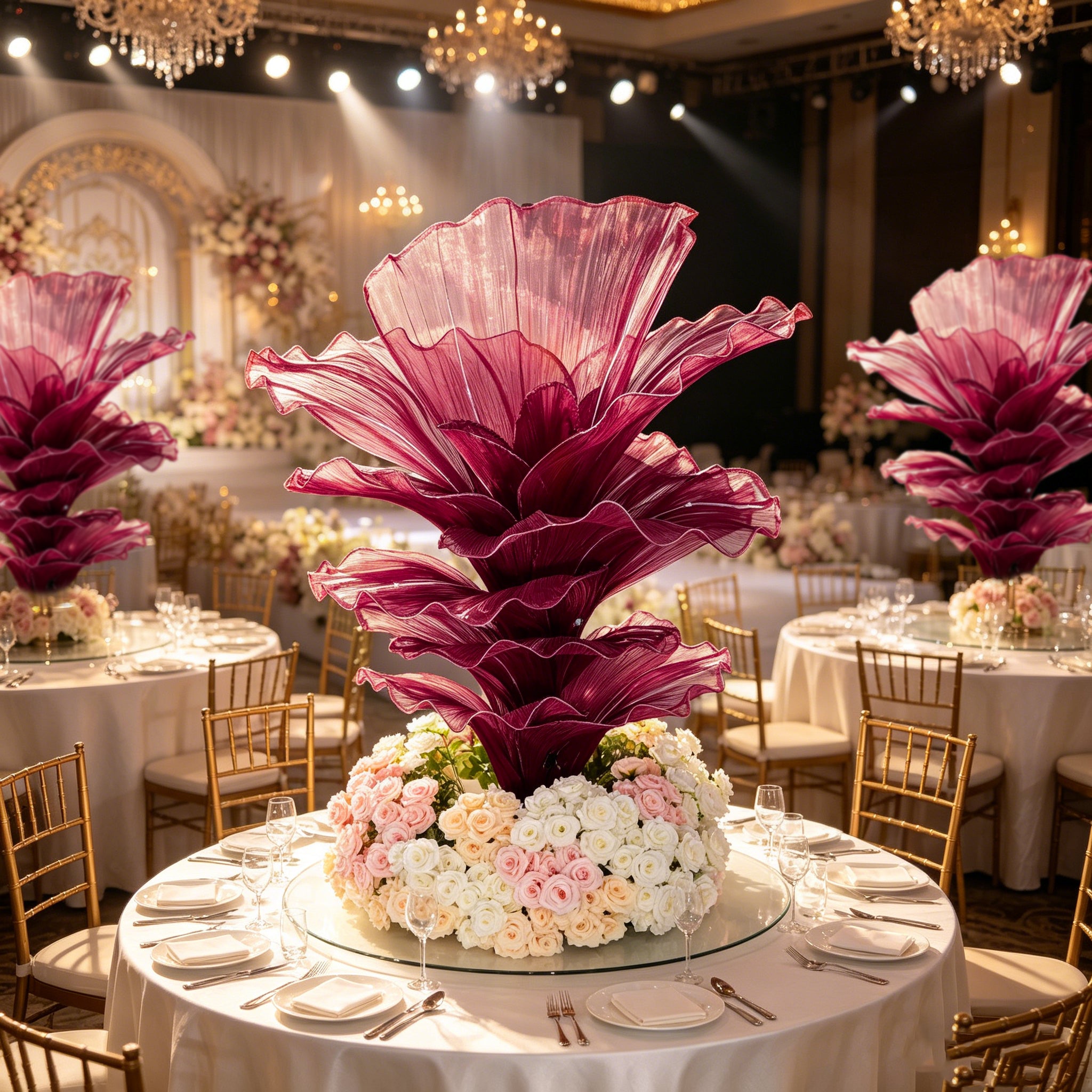 Flowerva Wine red Table Flower Wedding Decoration (With Base)