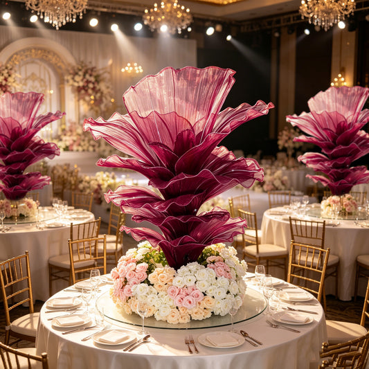 Flowerva Wine red Table Flower Wedding Decoration (With Base)