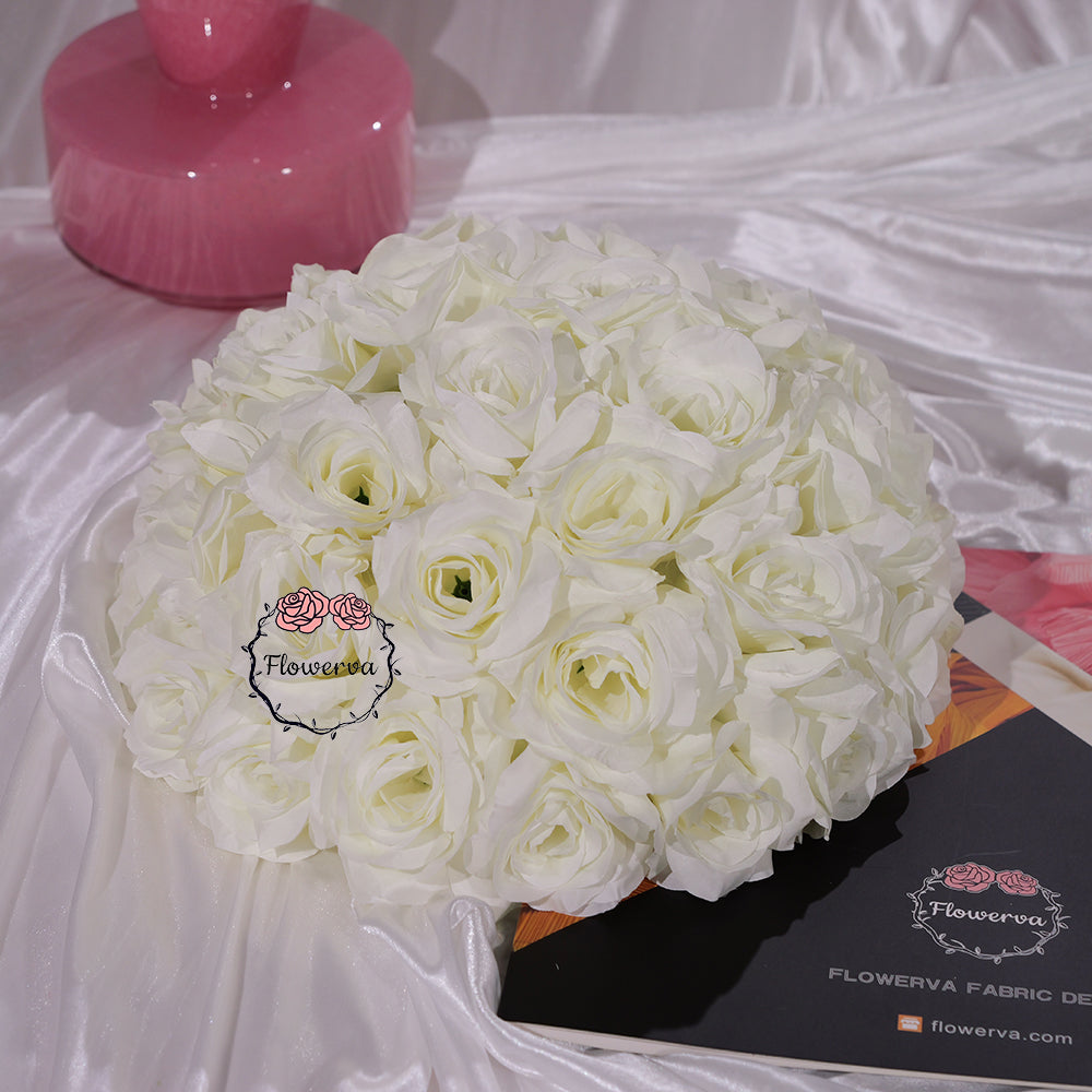 Flowerva 70/60/50/40/30cm White Rose Floral Ball Wedding Party Banquet Table Centerpieces