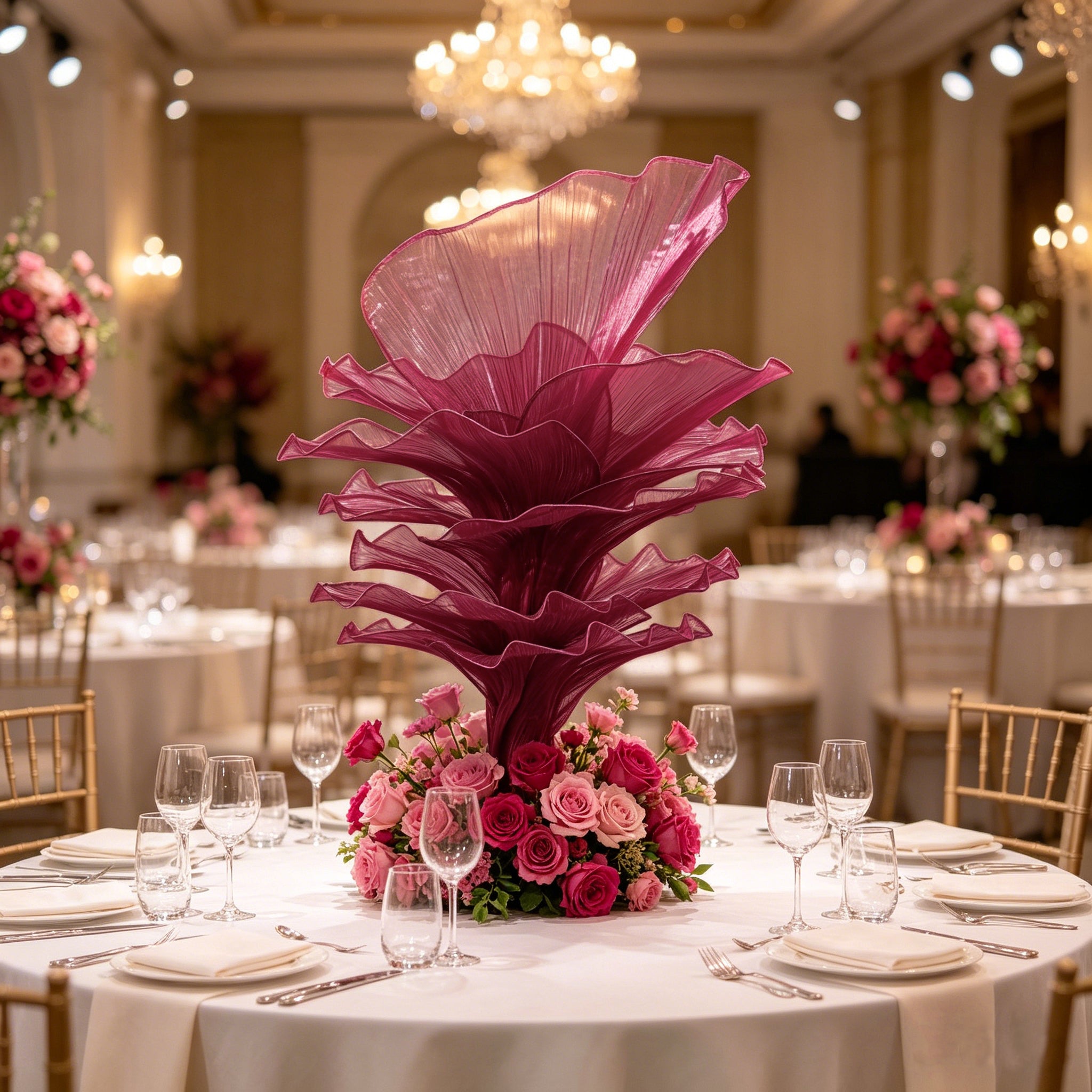 Flowerva Wine red Table Flower Wedding Decoration (With Base)