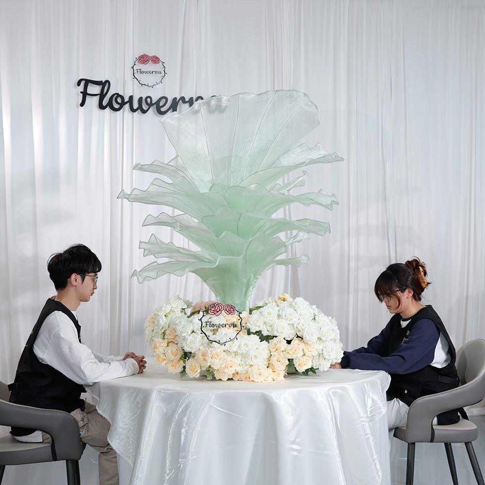 Flowerva Light Green Table Flower Wedding Decoration (With Base)