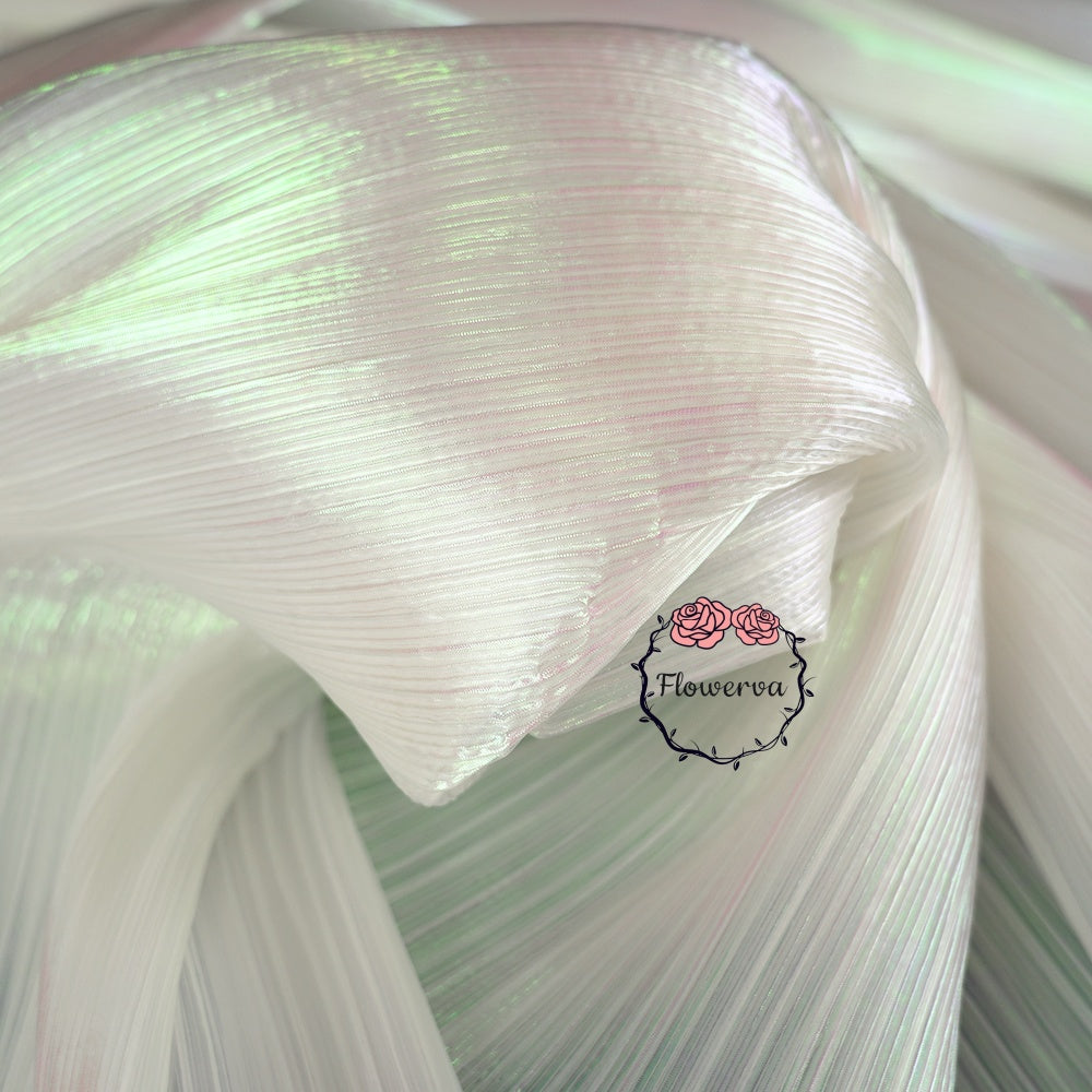 Flowerva Phantom White Mermaid Texture Pleated Organza Wedding Decoration Dress Design Fabric
