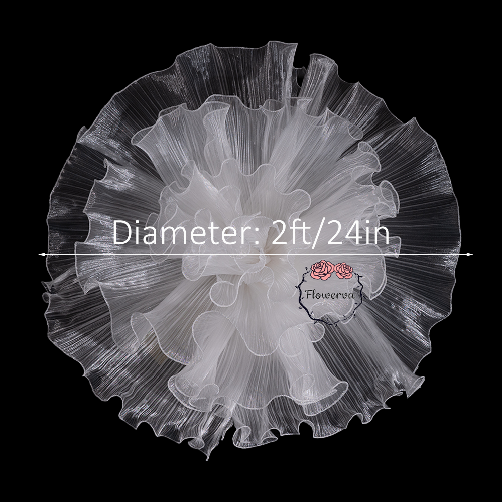 Flowerva White Sheer Ruffled Fluffy Fabric Flower Decor