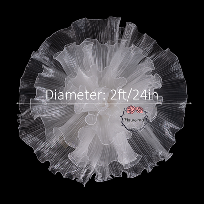 Flowerva White Sheer Ruffled Fluffy Fabric Flower Decor