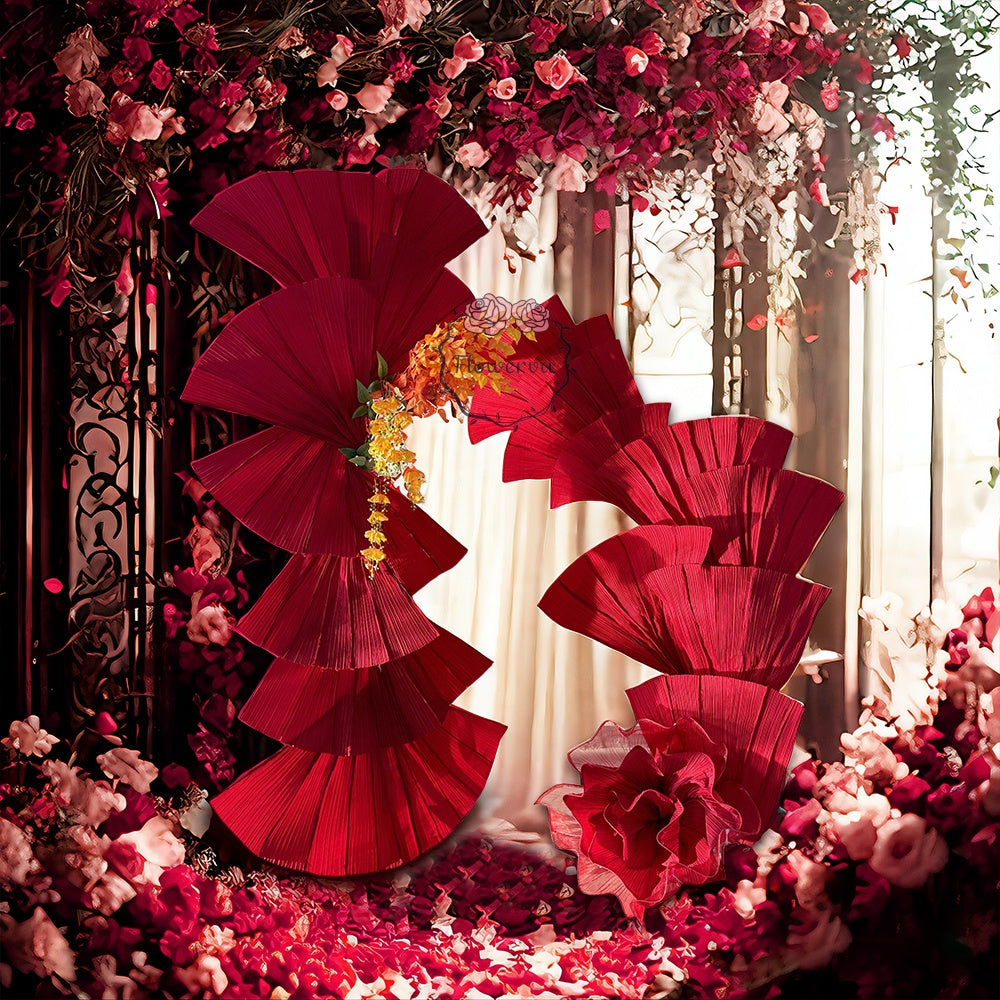 Flowerva Wine Red Double-Sided Fan-Shaped Wedding Decor