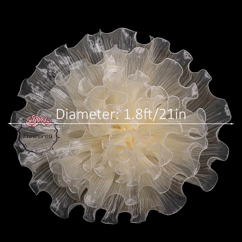 Flowerva Champagne Translucent Ruffled Shimmer Fabric Flower Decor