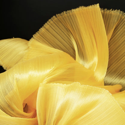 Flowerva Yellow Glossy Pleated Texture Wedding Dress Styling Fabric