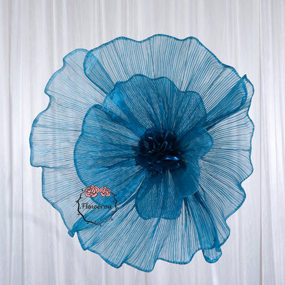 Flowerva Deep Lake Blue Giant Tulle Flower Centerpiece Wedding Decor