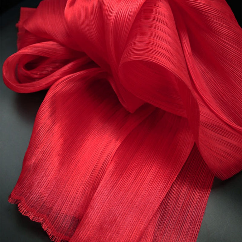 Flowerva Big Red Glossy Pleated Texture Wedding Dress Styling Fabric
