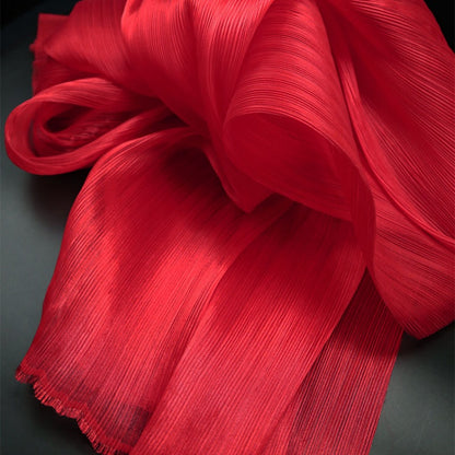 Flowerva Big Red Glossy Pleated Texture Wedding Dress Styling Fabric