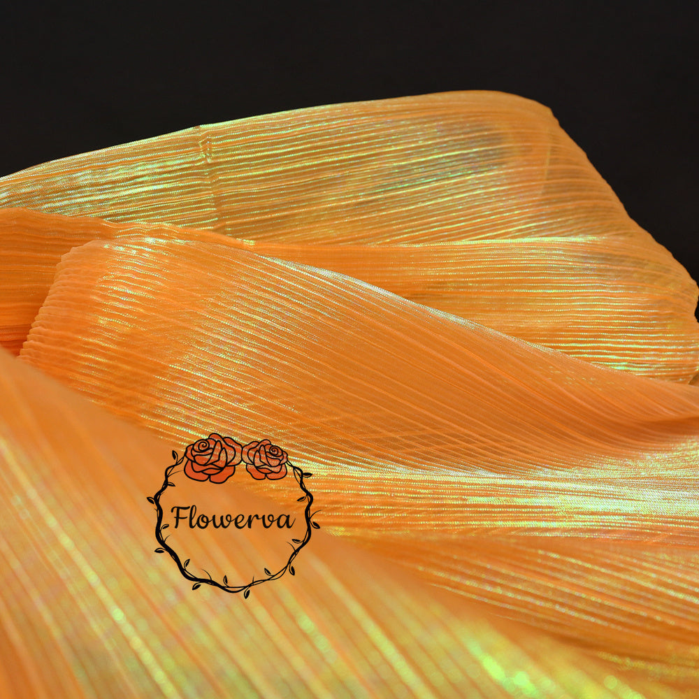 Flowerva Orange Mermaid Texture Pleated Organza Wedding Decoration Dress Design Fabric