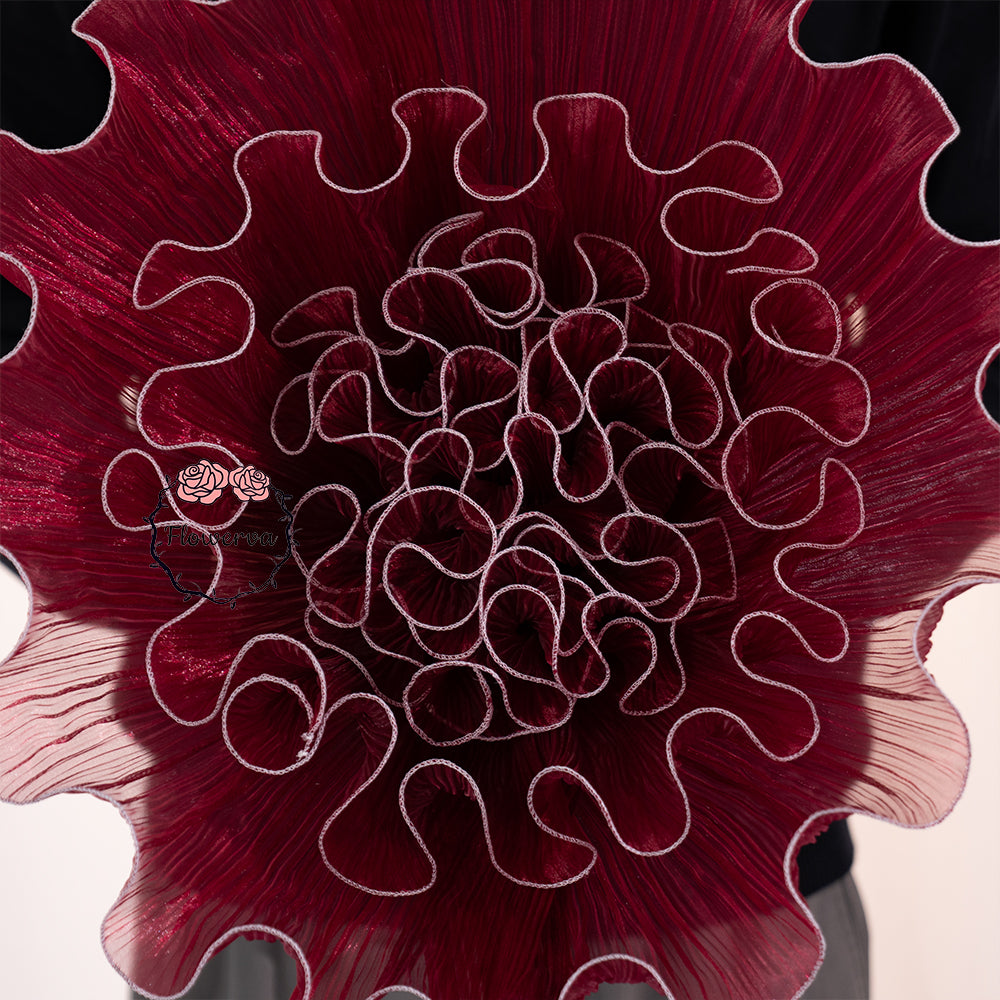 Flowerva Burgundy Gradient Ruffled Sheer Fabric Decor Flower
