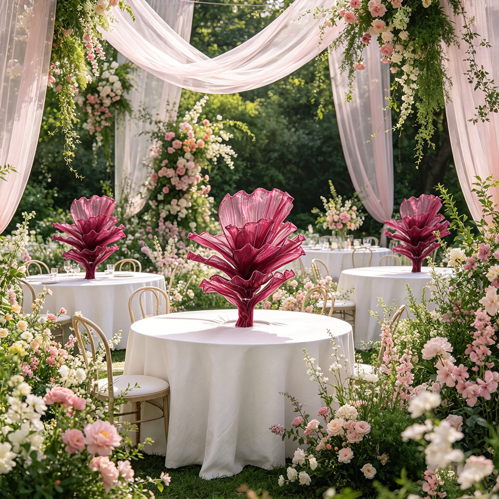 Flowerva Wine red Table Flower Wedding Decoration (With Base)