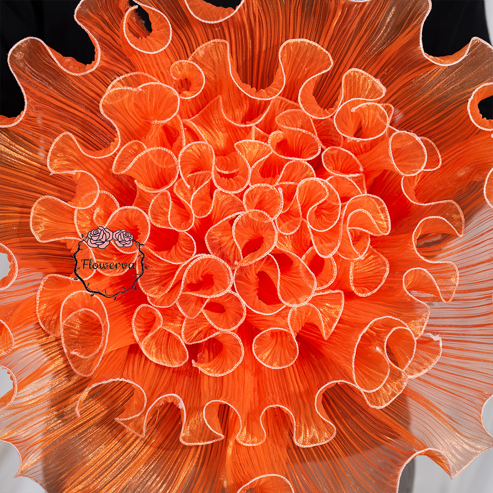 Flowerva Luminous Orange Gradient Ruffled Sheer Fabric Decor Flower