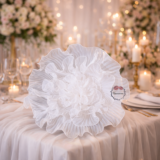 Flowerva Pure White Pleated Sheer Fabric Decor Flower