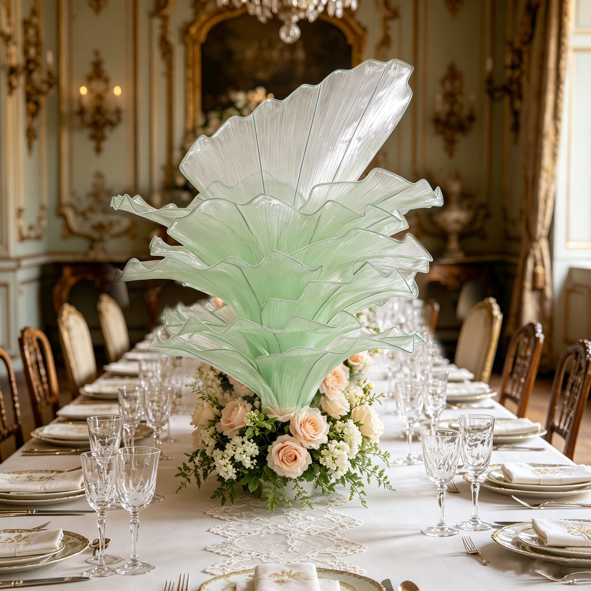 Flowerva Light Green Table Flower Wedding Decoration (With Base)