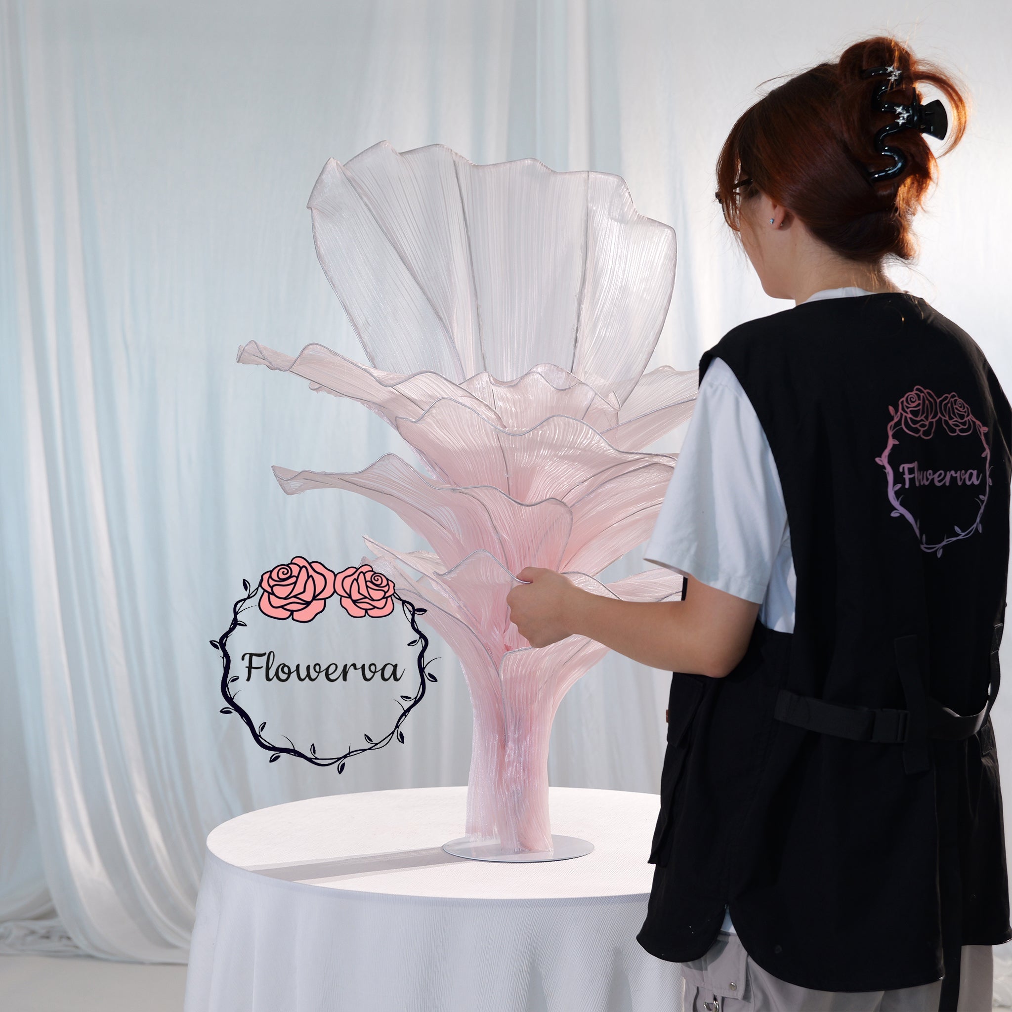 Flowerva Light Pink Table Flower Wedding Decoration (With Base)