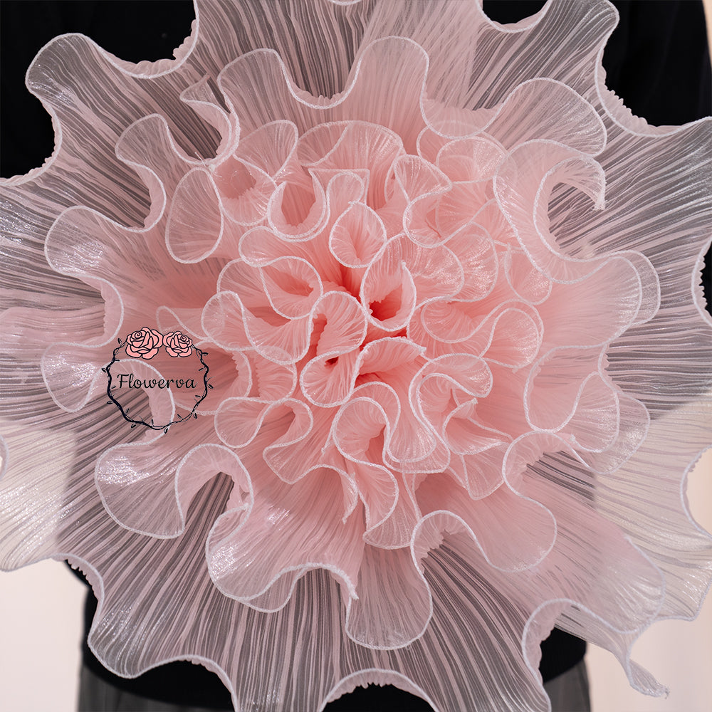 Flowerva Light Pink Gradient Ruffled Sheer Fabric Decor Flower