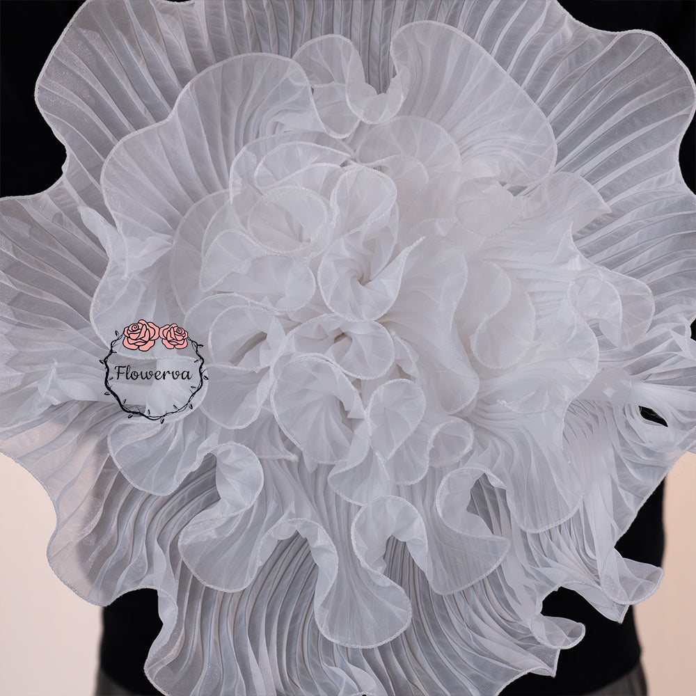 Flowerva Pure White Pleated Sheer Fabric Decor Flower
