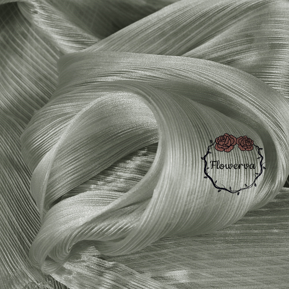 Flowerva Light Gray Glossy Pleated Texture Wedding Dress Styling Fabric