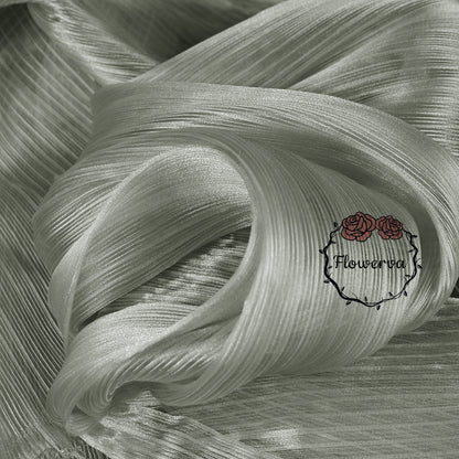 Flowerva Light Gray Glossy Pleated Texture Wedding Dress Styling Fabric