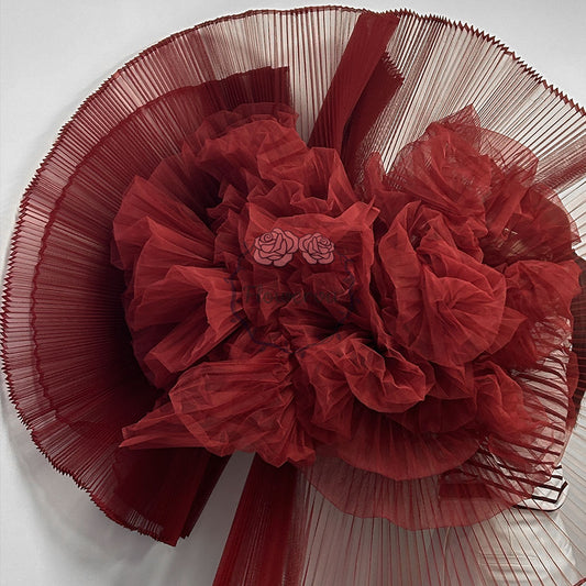 Wine Red Pleated Fabric Large Bouquet Design