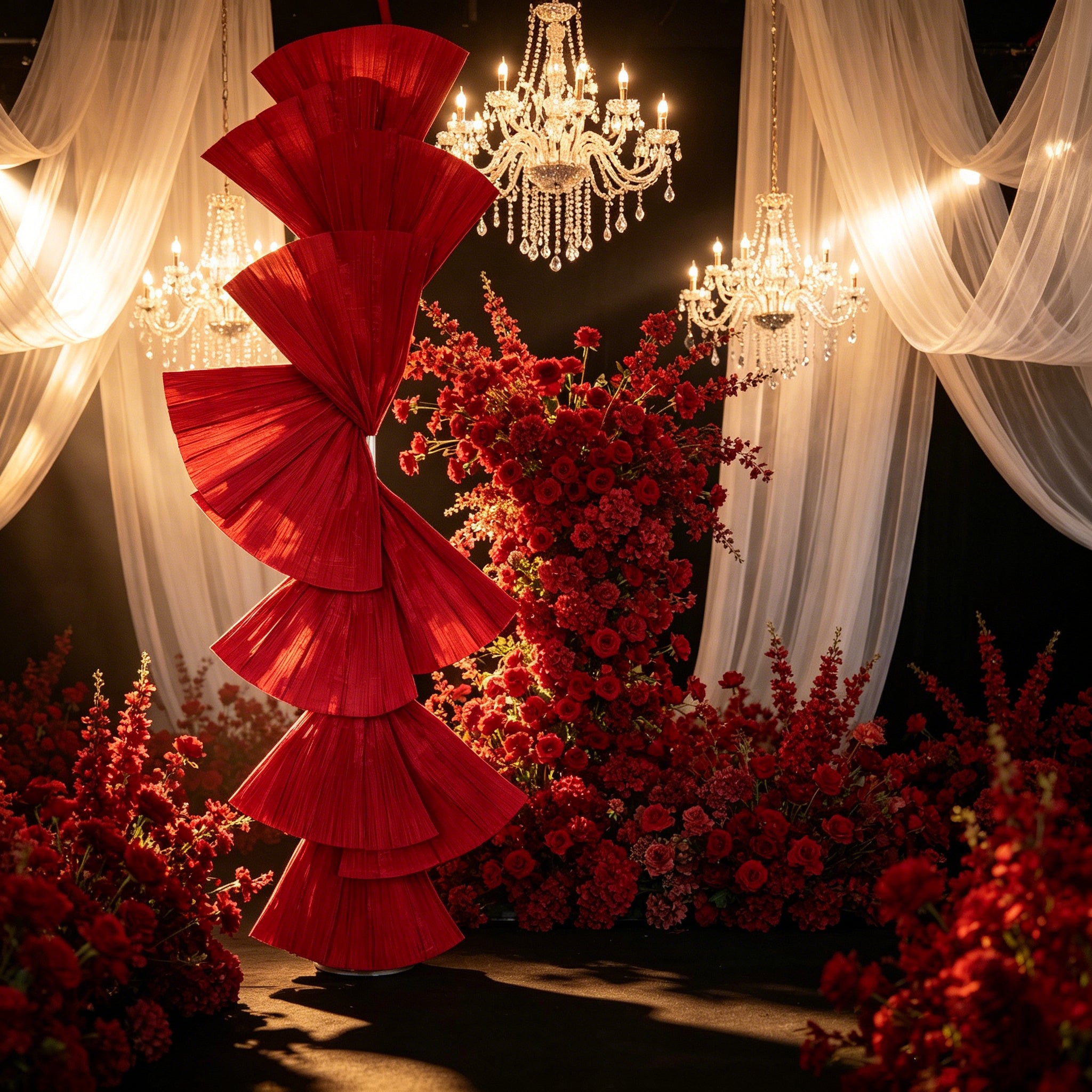 Flowerva Wine Red Double-Sided Fan-Shaped Wedding Decor