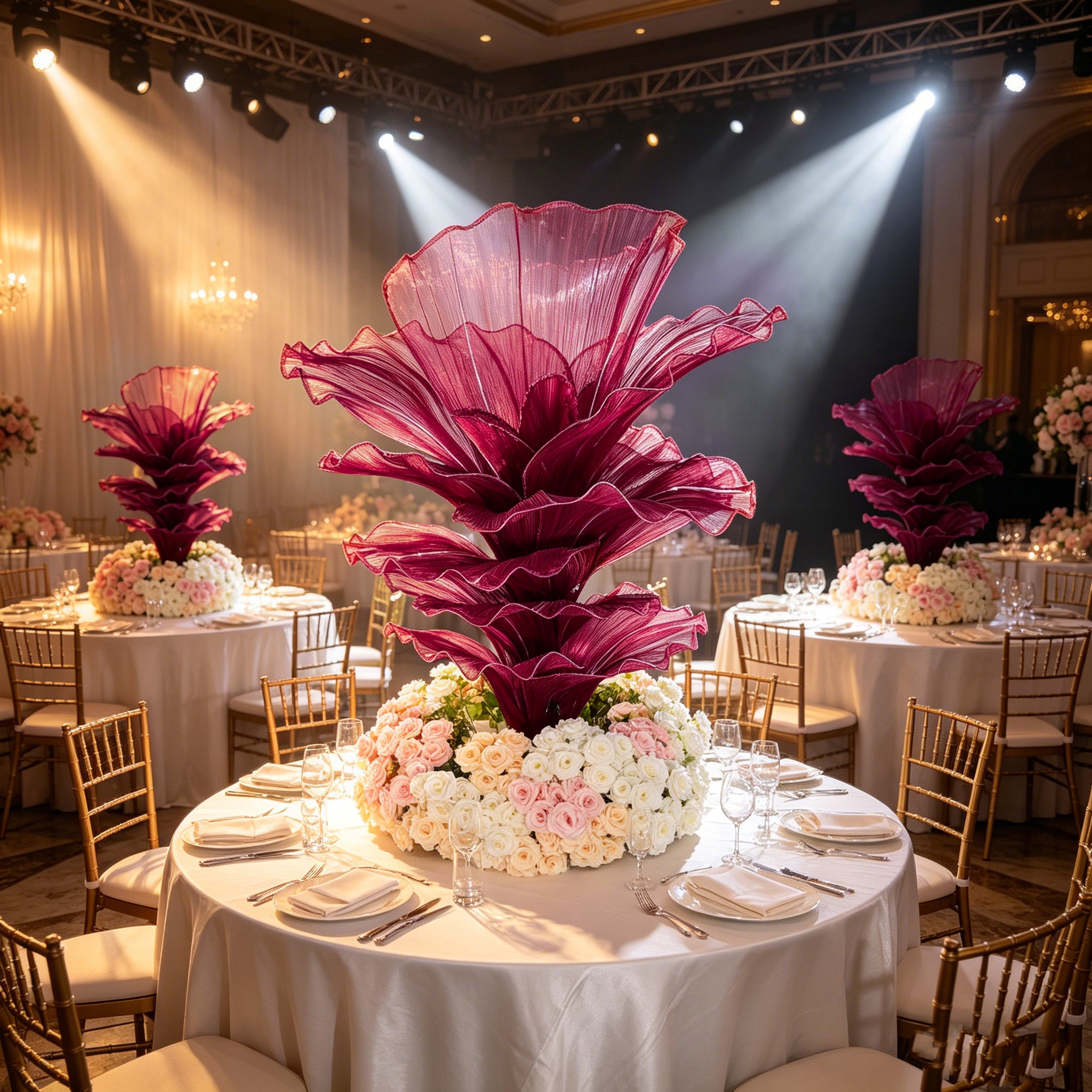 Flowerva Wine red Table Flower Wedding Decoration (With Base)