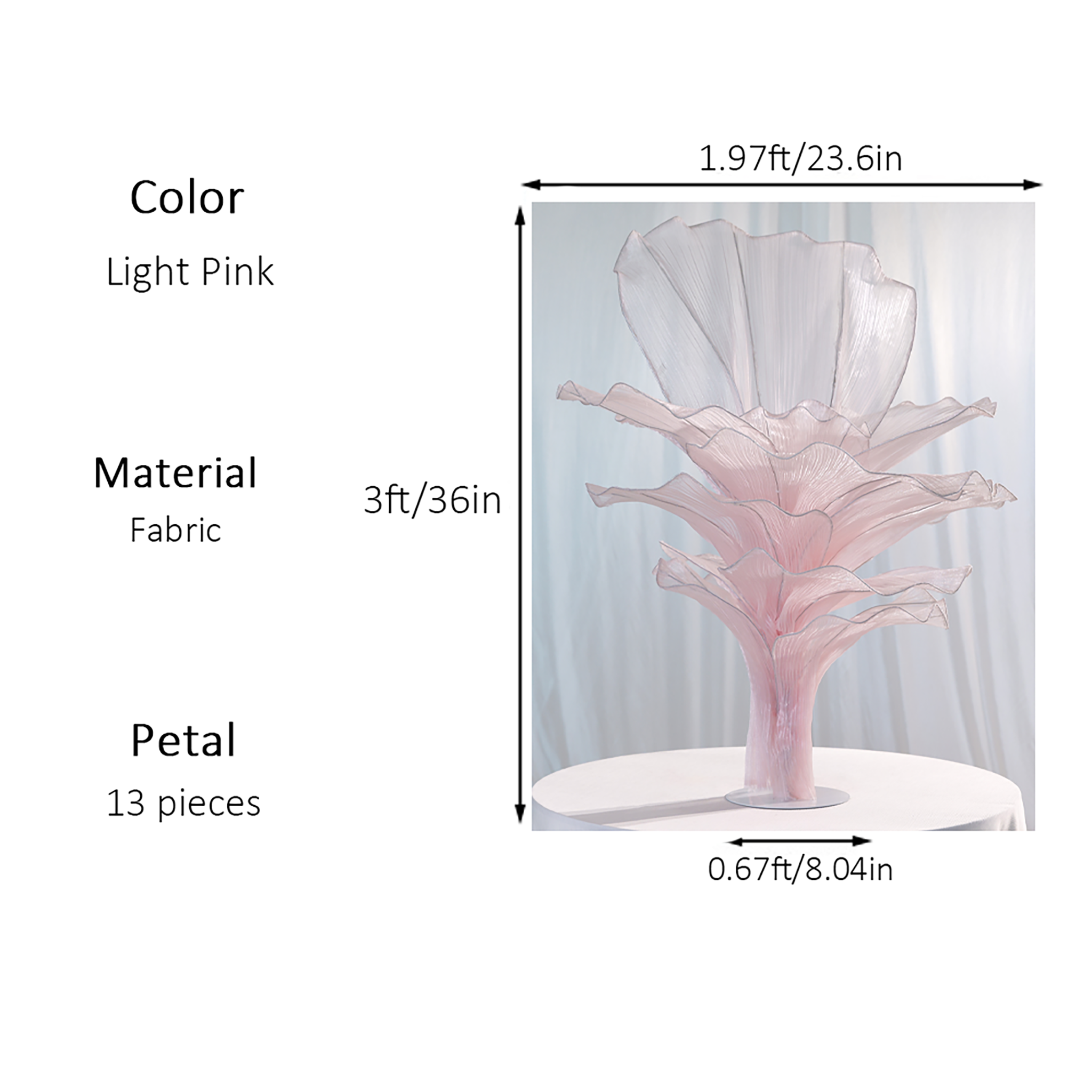 Flowerva Light Pink Table Flower Wedding Decoration (With Base)