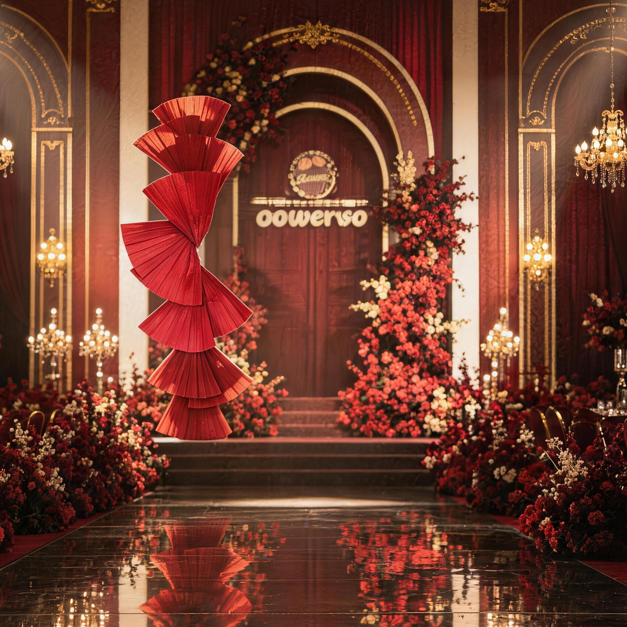Flowerva Wine Red Double-Sided Fan-Shaped Wedding Decor