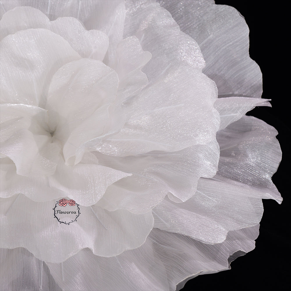 Flowerva Silvery-White Shimmer Ruffled Fabric Flower
