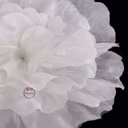 Flowerva Silvery-White Shimmer Ruffled Fabric Flower