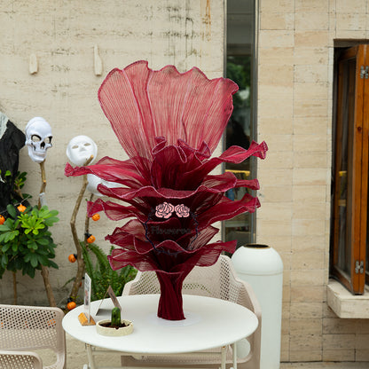 Flowerva Wine red Table Flower Wedding Decoration (With Base)