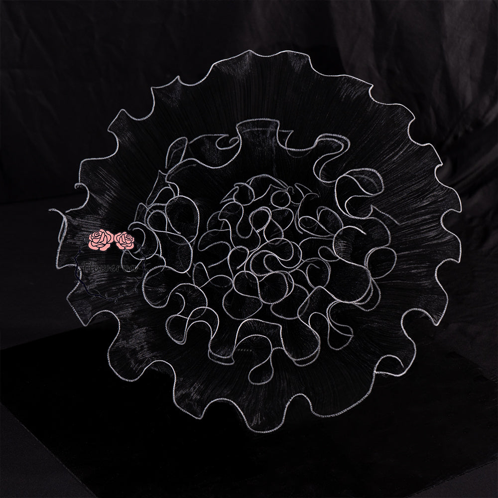 Flowerva Black Sheer Fabric Decor Flower with Silver Stitched Trim