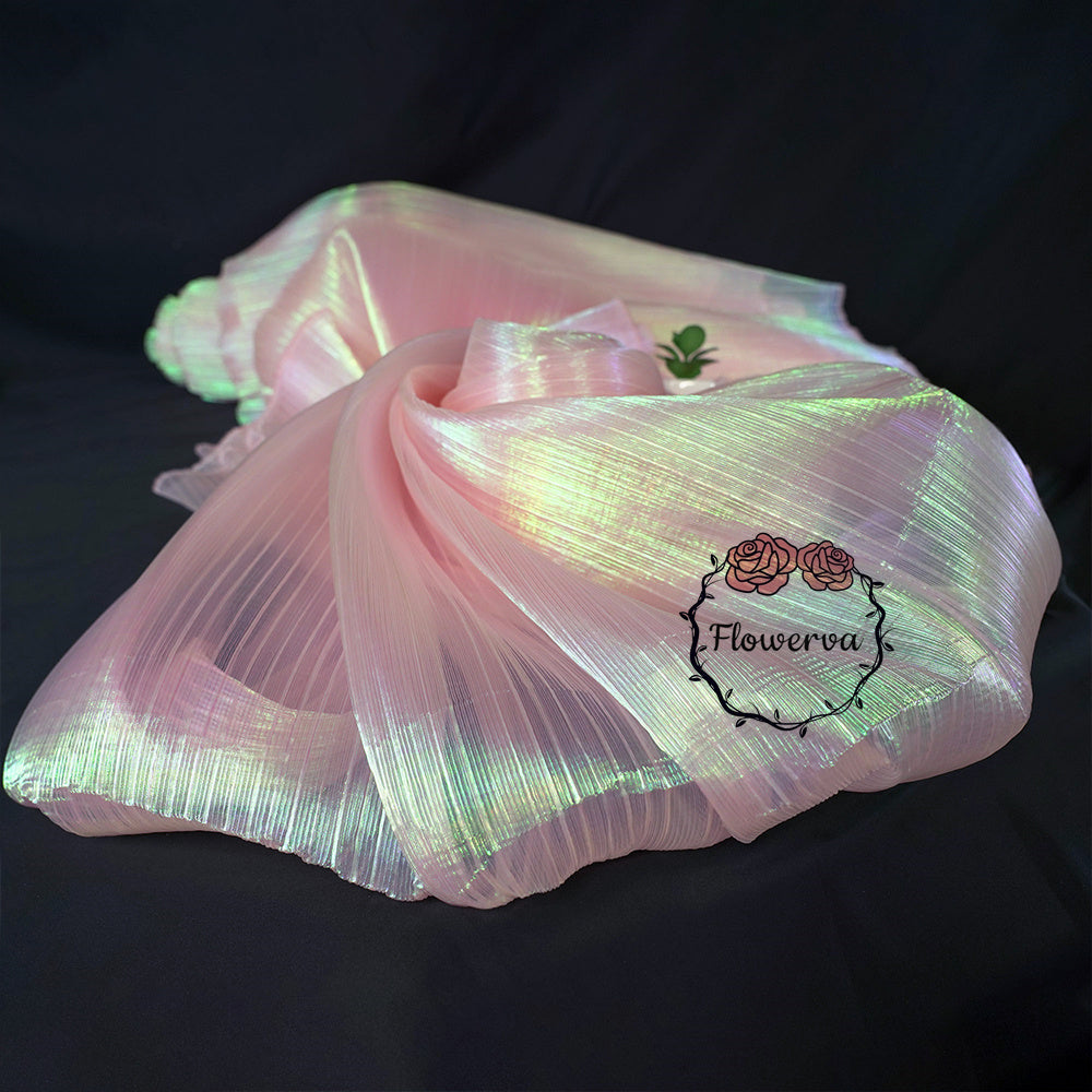 Flowerva Soft Pink Mermaid Texture Pleated Organza Wedding Decoration Dress Design Fabric