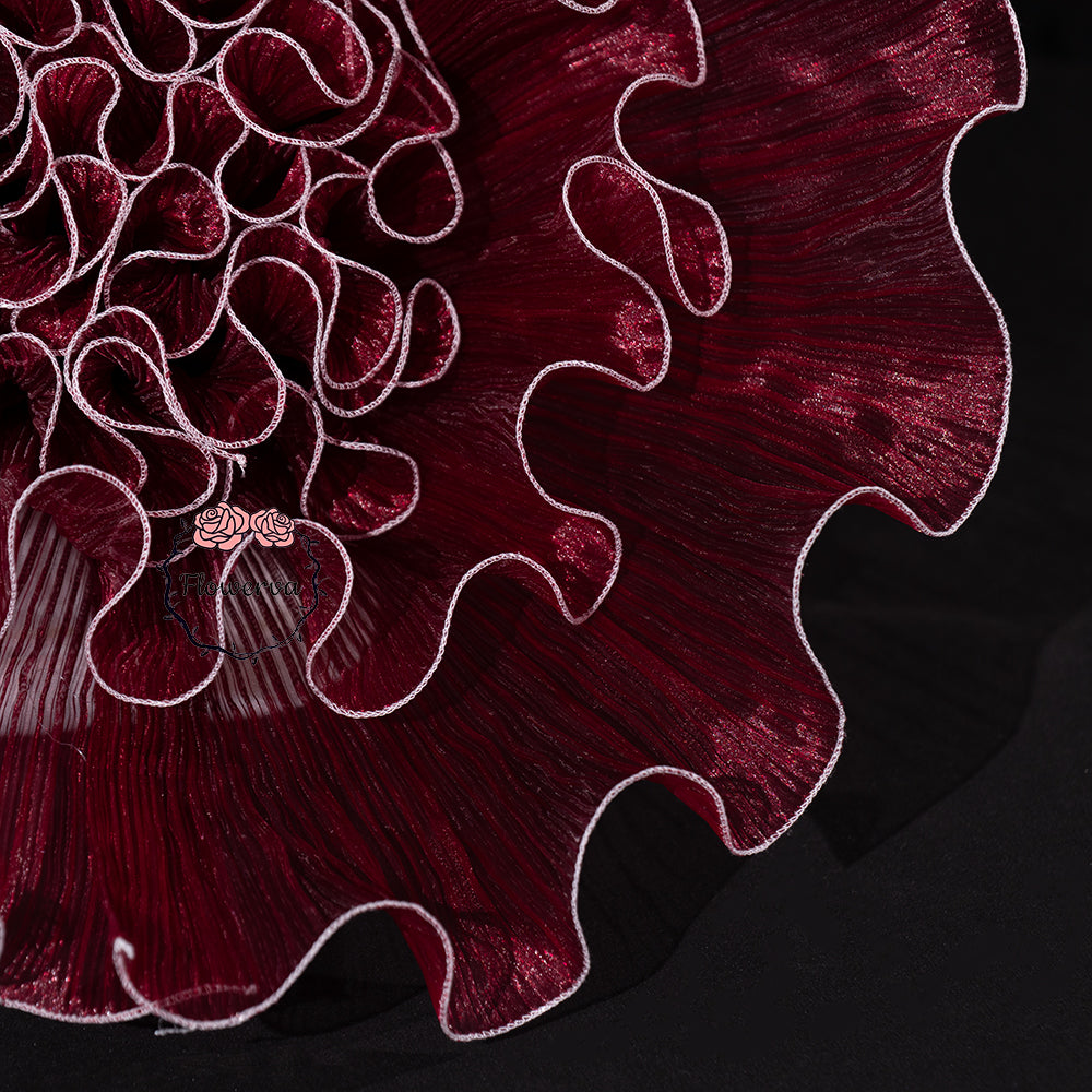 Flowerva Burgundy Gradient Ruffled Sheer Fabric Decor Flower