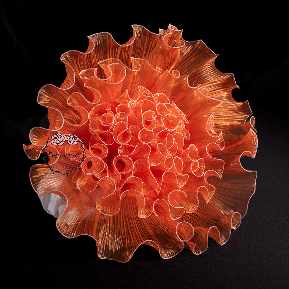 Flowerva Luminous Orange Gradient Ruffled Sheer Fabric Decor Flower