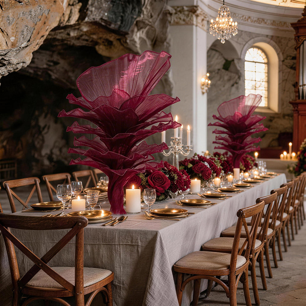 Flowerva Wine red Table Flower Wedding Decoration (With Base)