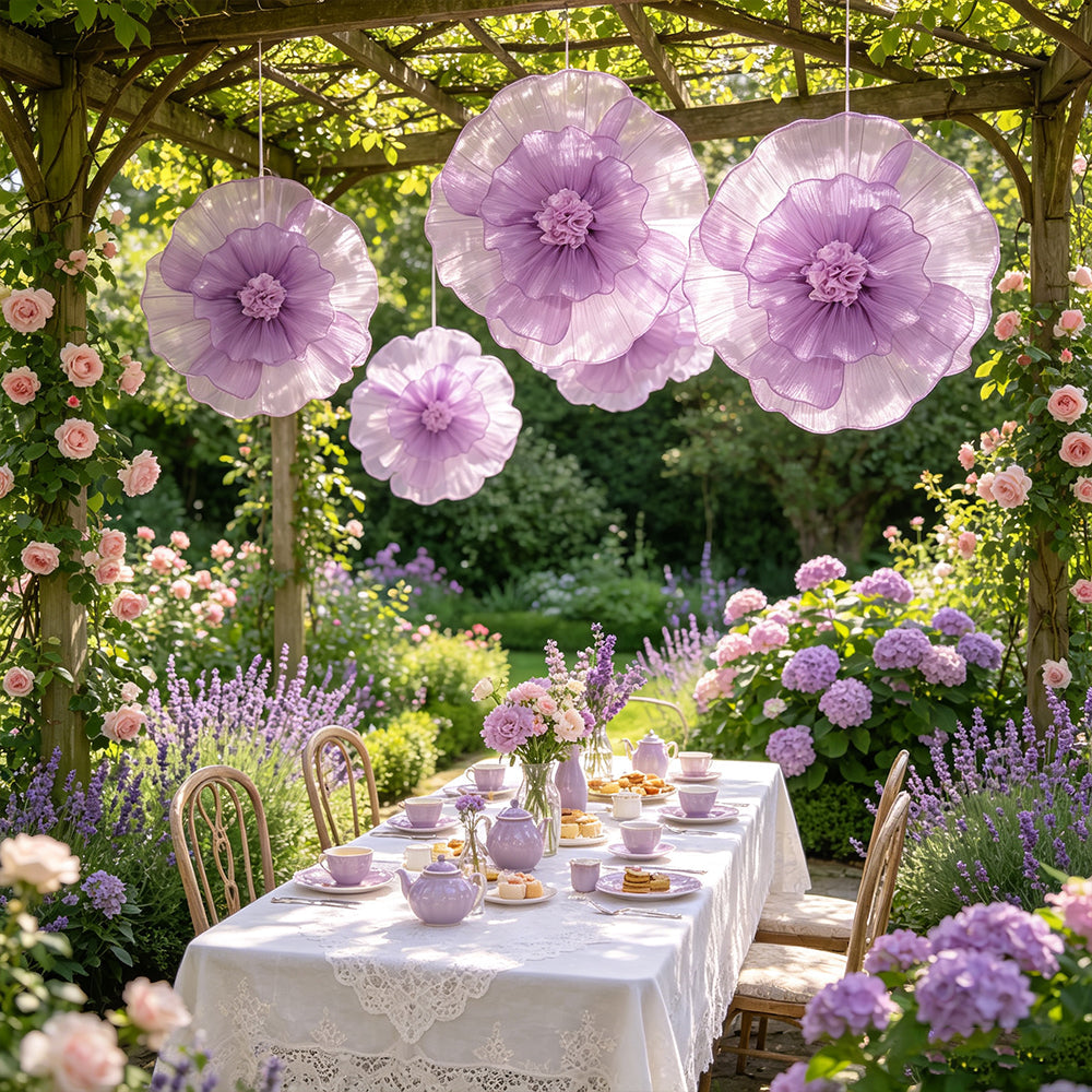 Flowerva Giant Tulle Flower Centerpiece Wedding Decor Pearl Purple