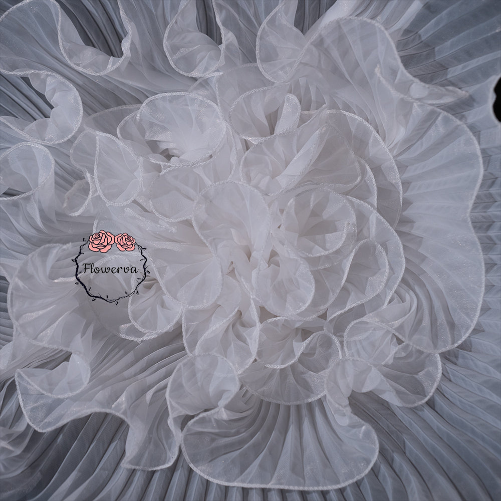 Flowerva Pure White Pleated Sheer Fabric Decor Flower
