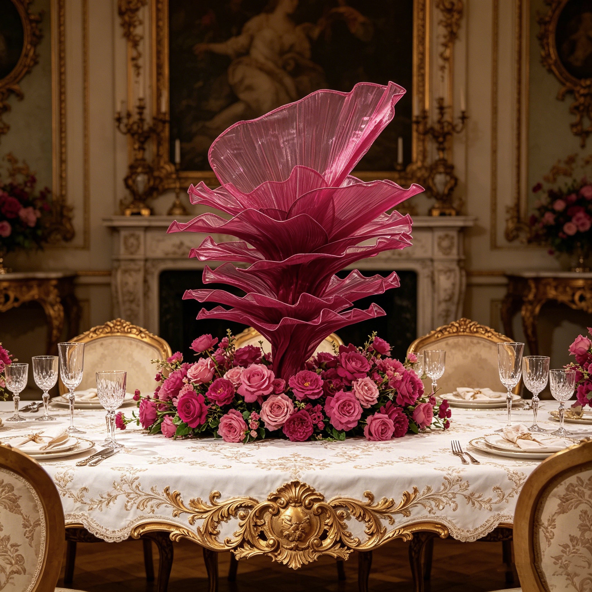 Flowerva Wine red Table Flower Wedding Decoration (With Base)