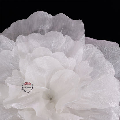 Flowerva Silvery-White Shimmer Ruffled Fabric Flower