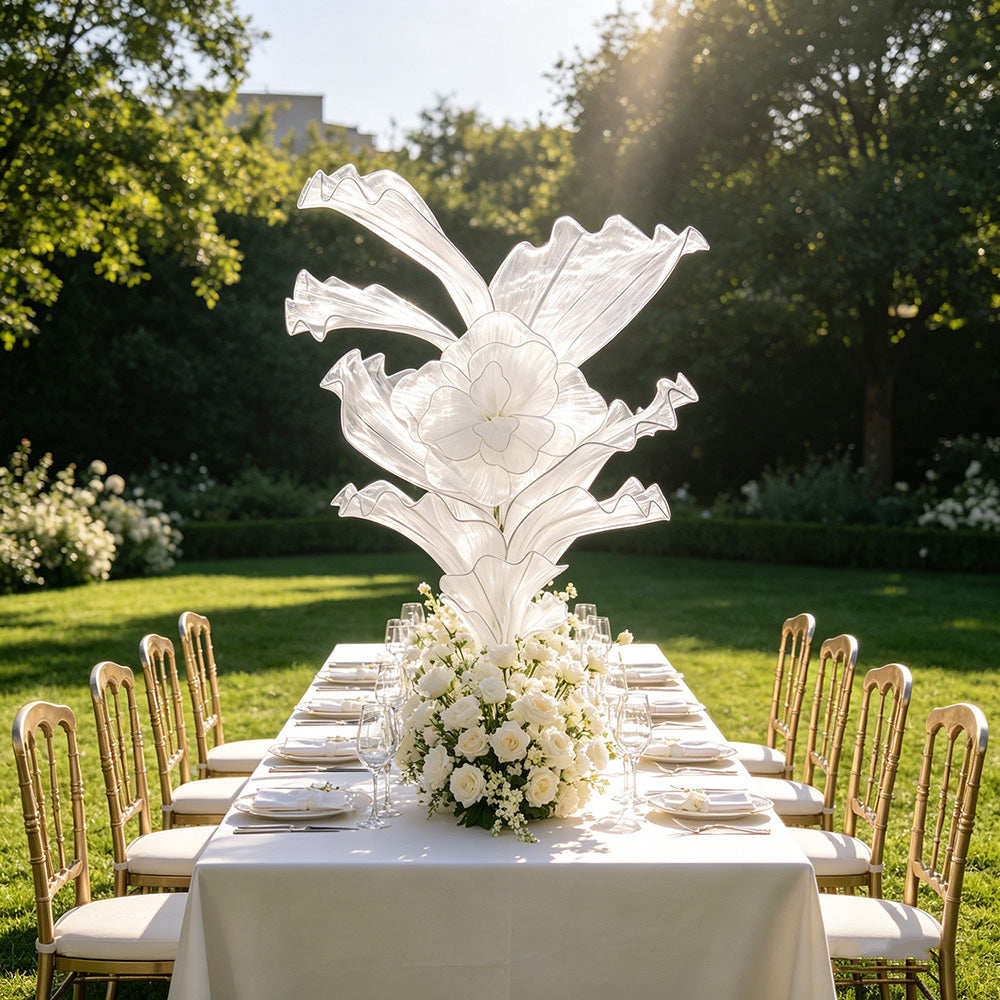 Flowerva White Serenity Floral Heart Sheer Texture Table Flower