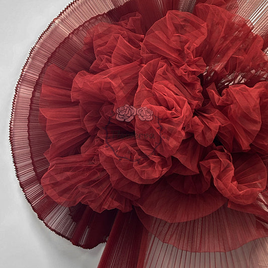 Wine Red Pleated Fabric Large Bouquet Design