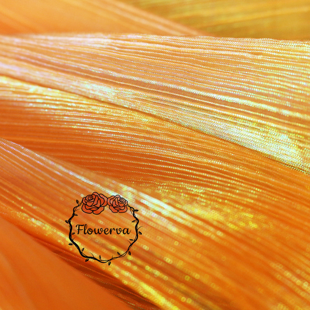 Flowerva Orange Mermaid Texture Pleated Organza Wedding Decoration Dress Design Fabric